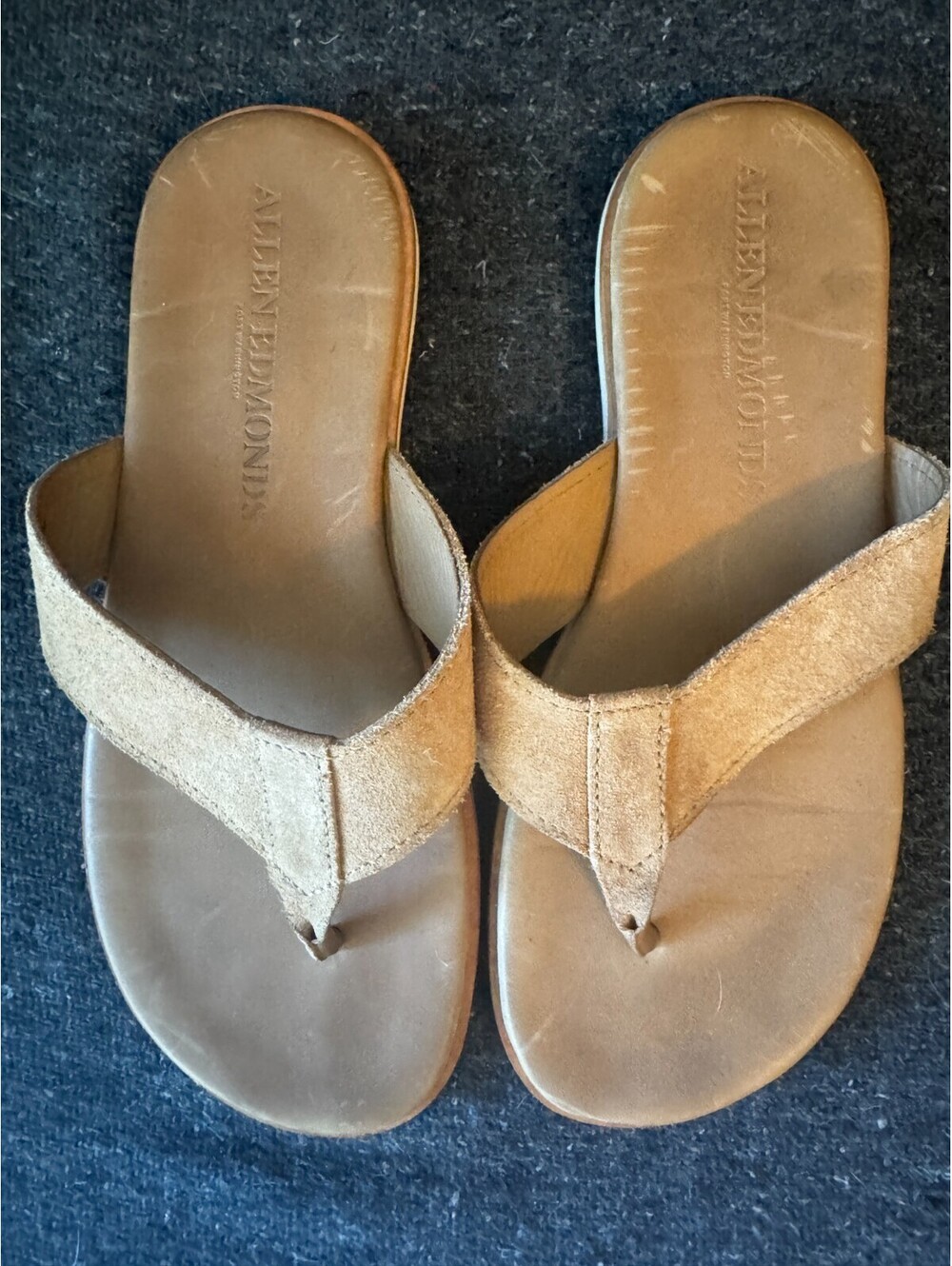 Allen Edmonds Suede Flip Flops in Camel - Men's 10